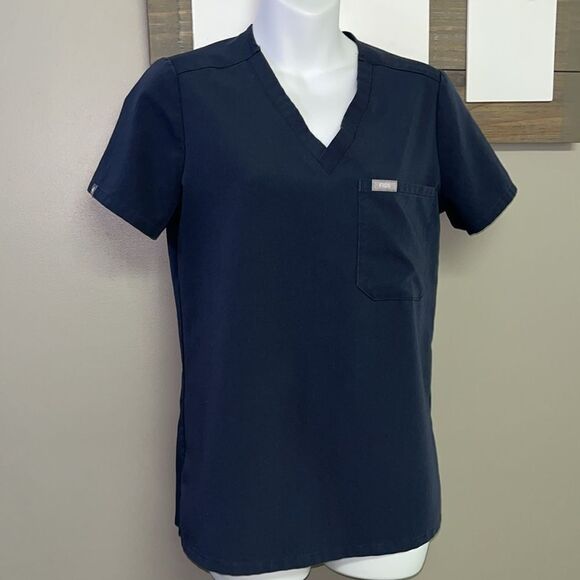 FIGS Technical Collection Navy Short Sleeve V-Neck Medical Scrub Shirt Pocket-XS - Picture 3 of 12